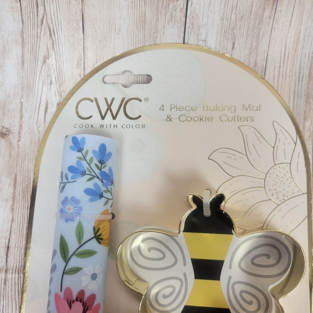 CWC Baking Mat Cookie Cutters Bowl Bench Scraper Set Flower Butterfly - Picture 2 of 5